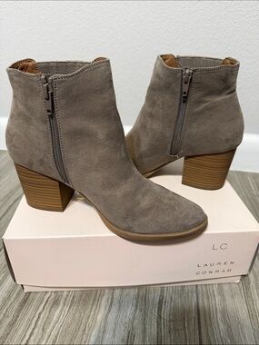 LC Lauren Conrad Taupe Suede Zip Ankle Booties